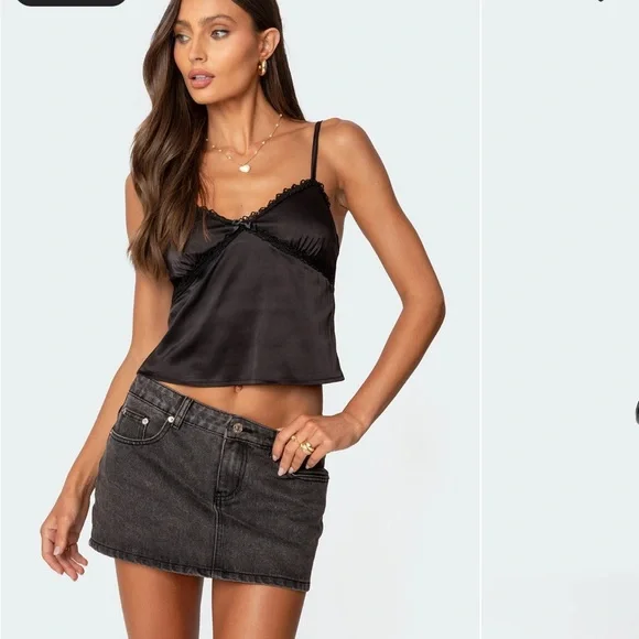 EDIKTED Imani Satin Camisoles, size Set of 2 black and pink sz small - Picture 6 of 6